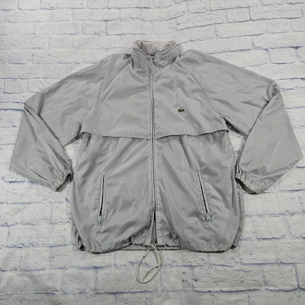 IZOD Lacoste Windbreaker Jacket MENS XL Gray Full Zip Mesh Vent Vintage 90s Coat